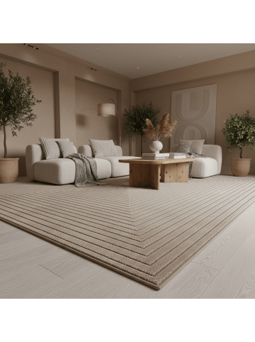 KADIMA DESIGN Kurzflorteppich Skandi 3D-Bögen Waschbar Wohnzimmer in Beige