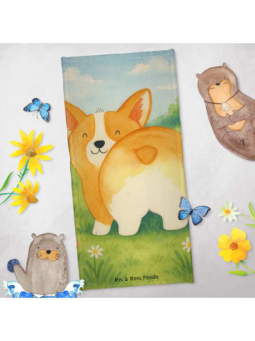 Mr. & Mrs. Panda Strandtuch Corgi Po Design ohne Spruch in Grau Pastell