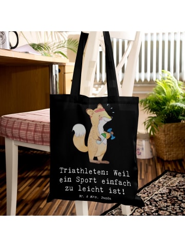 Mr. & Mrs. Panda Shopping Bag Triathlon Helden mit Spruch in Schwarz