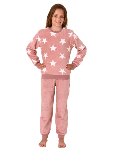 NORMANN langarm Schlafanzug Bündchen Sterne Coralfleece - 76985 in rosa