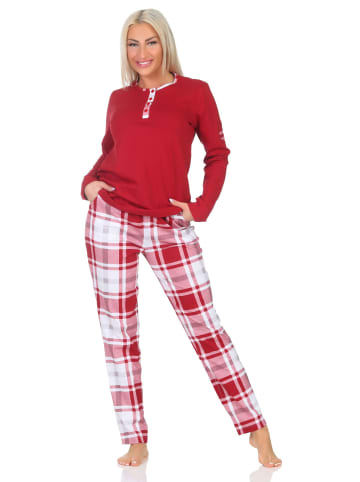 NORMANN Schlafanzug langarm Pyjama karierter Hose Jersey - 87035 in rot