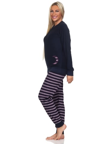 NORMANN Frottee langarm Schlafanzug Bündchen Pyjama - 82639 in marine