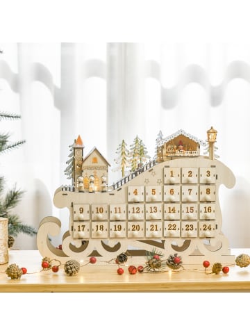 HOMCOM Weihnachts-Adventskalender-45B x 10T x 31H cm-Naturholz