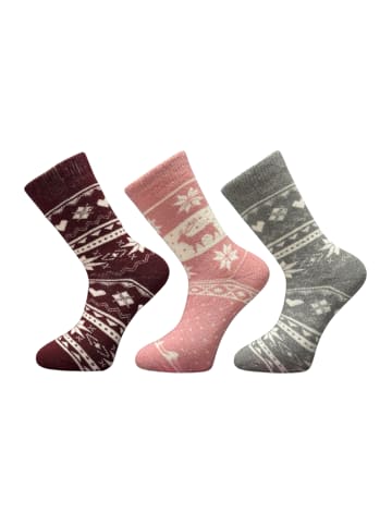 Yuhu Damen Alpaka-Woll-Norweger Socken 3er Pack in Mehrfarbig