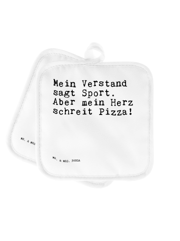 Mr. & Mrs. Panda 2er Set Topflappen  Mein Verstand sagt Sport...... in Weiß