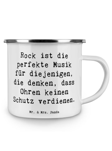 Mr. & Mrs. Panda Emaille Tasse Spruch Rockmusik Genuss mit Spruch in Weiß