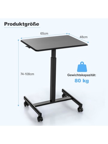COSTWAY Stehpult Laptoptisch 74-108cm mit 4 Rollen in Schwarz