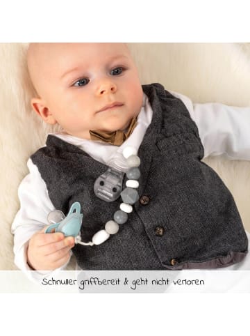 MiaMia Schnullerkette mit Silikon-Perlen & Gummiring in rosa,grau