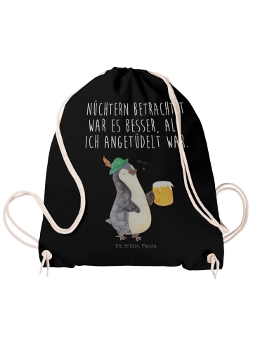 Mr. & Mrs. Panda Stofftasche Pinguin Bier mit Spruch in Schwarz