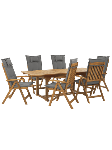 Beliani 7-tlg Gartentisch Set JAVA in Braun/Grau