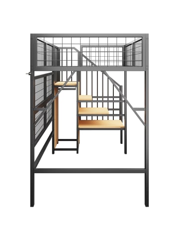 ABRIHOME Etagenbett in Schwarz mit LED Lichtleisten Treppe und Stauraum 90x200 cm