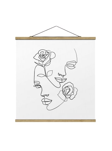 WALLART Stoffbild - Line Art Gesichter Frauen Rosen Schwarz Weiß in Schwarz-Weiß