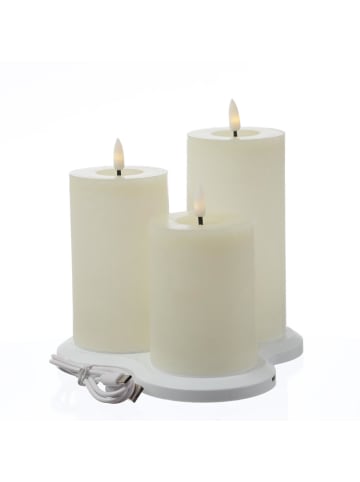 MARELIDA 3x LED Kerzen mit Ladestation wiederaufladbar Echtwachs in creme