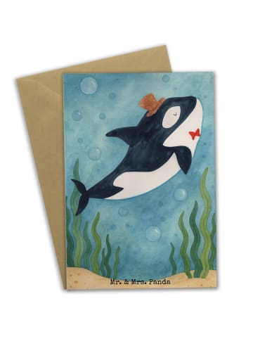 Mr. & Mrs. Panda Glückwunschkarte Orca Zylinder Design ohne Spruch in Weiß