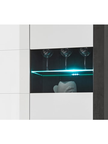 Furn.Design Wohnwand weiß Hochglanz, grau Stone 4-teilig 370 cm, Kombination viel Stauraum