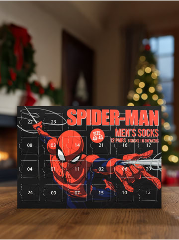 Spiderman Marvel Spiderman Socken Adventskalender mit 12 Paar kurz und lang in Mehrfarbig