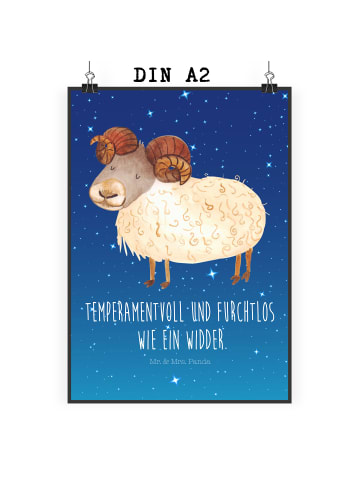 Mr. & Mrs. Panda Bild Sternzeichen Widder mit Spruch in Sternenhimmel Blau