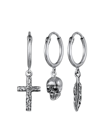 KUZZOI Ohrringe 925 Sterling Silber Feder, Totenkopf in Silber