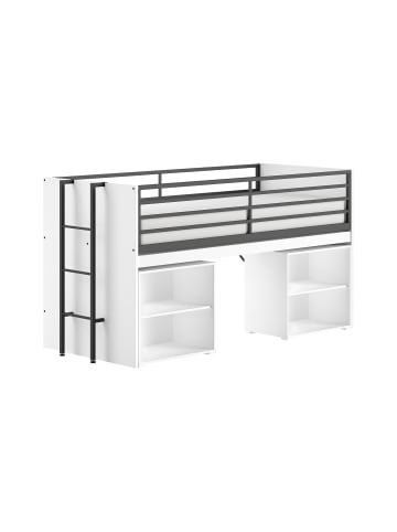 58 aufm Kessel HALBHOCHBETT 90x200 Keelia Weiß mit Schreibtisch Stauraum