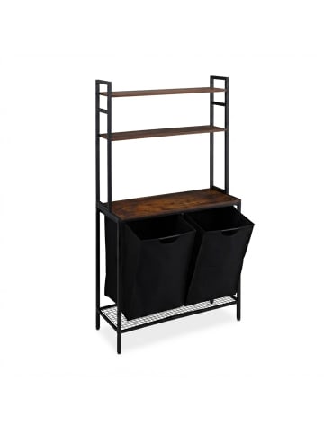 relaxdays Wäschekorbregal in Schwarz/ Braun - (B)80 x (H)162 x (T)34 cm
