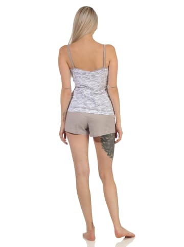 NORMANN Ärmellose Spaghetti Träger Shorty Pyjama Zebra - 62258 in grau