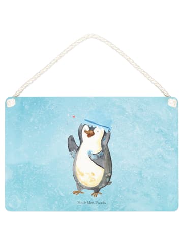 Mr. & Mrs. Panda Deko Schild Pinguin Duschen ohne Spruch in Eisblau