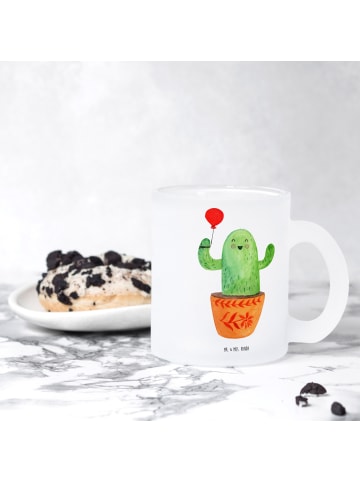 Mr. & Mrs. Panda Teetasse Glas Kaktus Luftballon ohne Spruch in Transparent