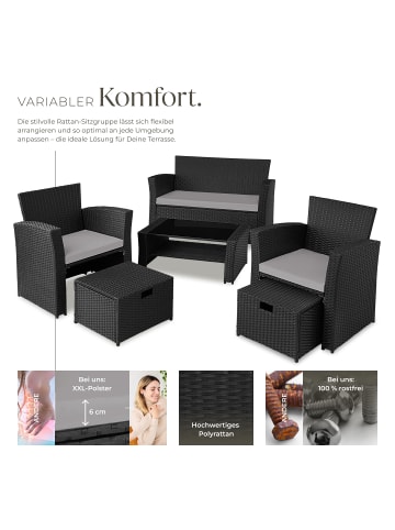 tectake Rattan Gartenlounge für 4 bis 6 Personen, mit Sicherheitsglasplatte