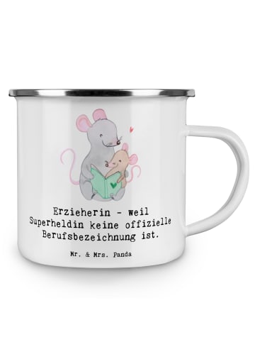 Mr. & Mrs. Panda Trinkbecher Erzieherin Superheldin mit Spruch in Weiß
