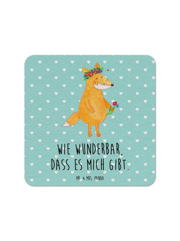 Mr. & Mrs. Panda Tassenuntersetzer Fuchs Blumen mit Spruch in Türkis Pastell