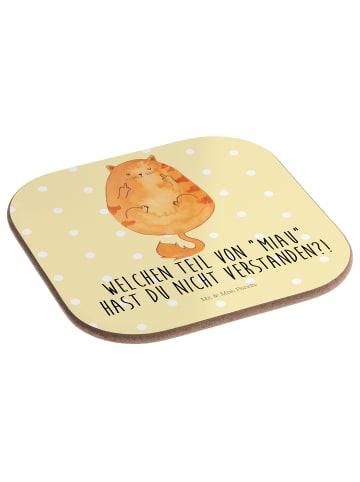 Mr. & Mrs. Panda Tassenuntersetzer Katze Mittelfinger mit Spruch in Gelb Pastell