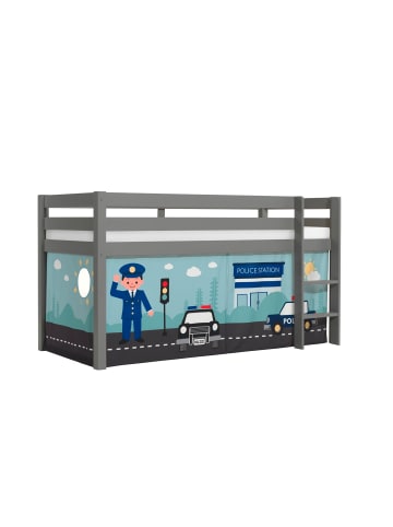 58 aufm Kessel KINDERBETT Karolina 210x114x106 Massivholz Grau Textilset Polizei