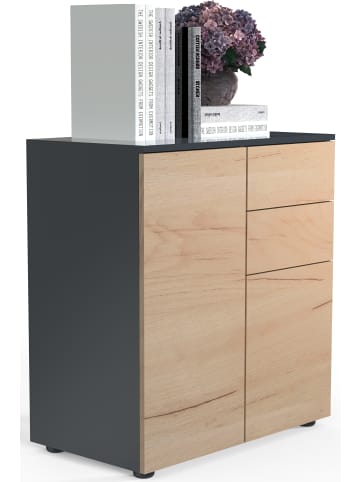 VCM Holz Kommode Sideboard Anrichte Dalosa 4 Schublade in Anthrazit / Honig-Eiche