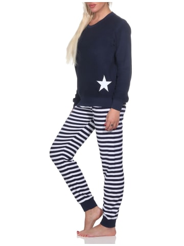 NORMANN Frottee Schlafanzug langarm Bündchen Sterne - 82691 in navy