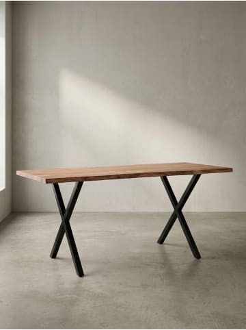 KADIMA DESIGN Schreibtisch Massivholz, Industrial X-Beine, Baumkante