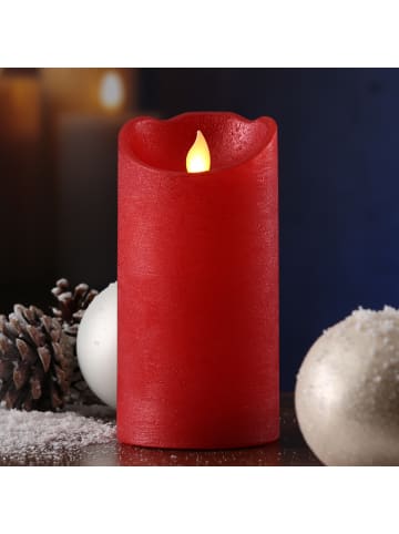 MARELIDA LED Kerze mit beweglicher Flamme Echtwachs Rustik-Optik H: 15cm in rot