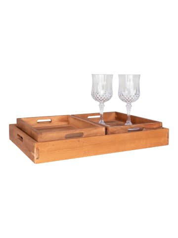 House Nordic Tablett FARO Teak Holz 3er Set