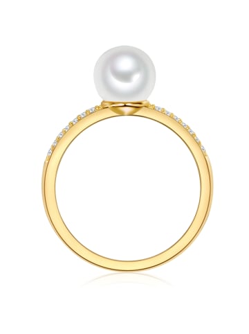 Valero Pearls Ring aus Sterling Silber mit Zirkonia Süßwasser-Zuchtperle in gelbgold