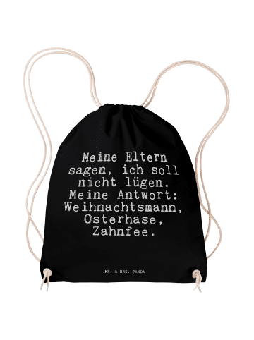 Mr. & Mrs. Panda Gym-Rucksack Meine Eltern sagen, ich... mit Spruch in Schwarz