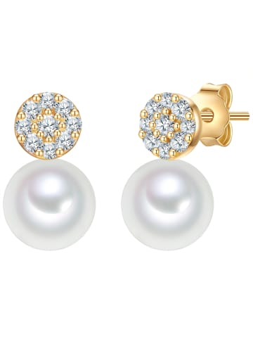 Valero Pearls Perlen-Ohrstecker Sterling Silber Zirkonia Süßwasser-Zuchtperle in gelbgold