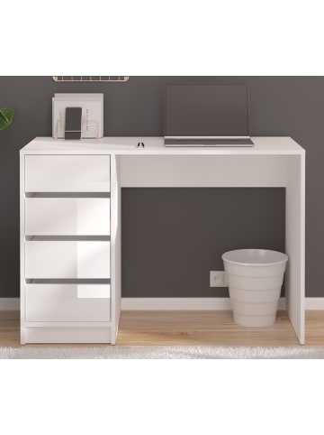 Inn.Furn Schreibtisch weiß Hochglanz 110 cm, für Homeoffice und Büro mit 4 Schubladen