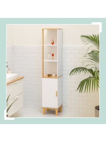 relaxdays Badezimmerschrank in Weiß/ Natur - (B)33 x (H)169 x (T)31 cm