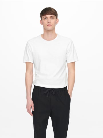 Only&Sons Langes Rundhals T-Shirt Einfarbiges Kurzarm Basic Shirt ONSBENNE in Weiß-2