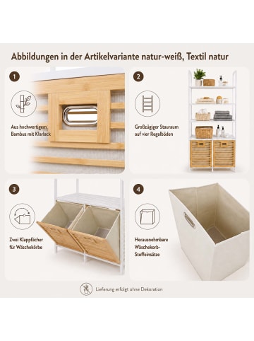 MCW Bambus Badezimmerschrank N83, Natur, Korb hellgrau