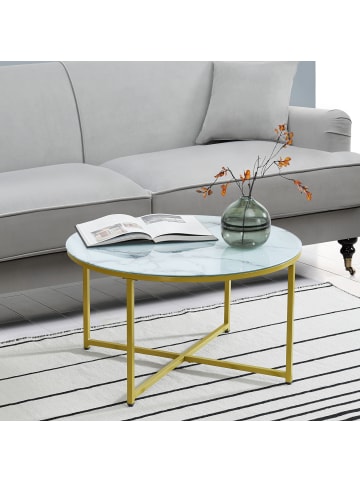 en.casa Couchtisch Uppvidinge in Gold Weiß (D)80cm (H)45cm