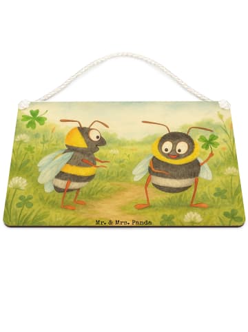 Mr. & Mrs. Panda Holzschild Hummeln Kleeblatt Design ohne Spruch in Weiß