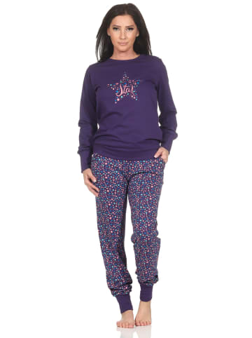 NORMANN Schlafanzug Pyjama langarm Bündchen Sterne - 87081 in flieder