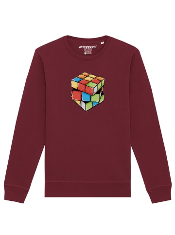 wat? Apparel Sweatshirt Pixel Zauberwürfel in Weinrot
