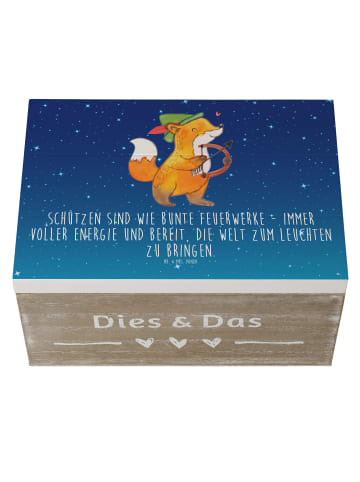 Mr. & Mrs. Panda Holzkiste Schütze Astrologie mit Spruch in Sternenhimmel Blau