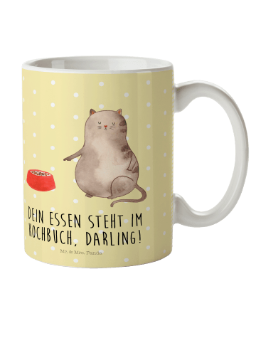 Mr. & Mrs. Panda Kindertasse Katze Fressen mit Spruch in Gelb Pastell